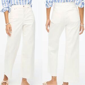 NWT J. Crew Womens Ivory Mid-Rise Frayed Hem Wide Leg Crop Pants Size 24T